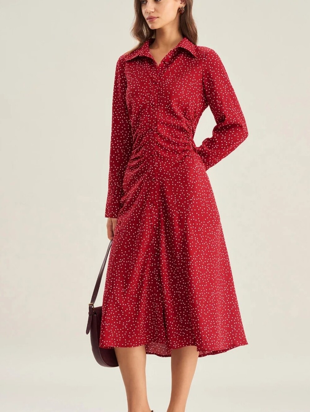 RIHOAS Red Polka Dot Midi Shirt Dress